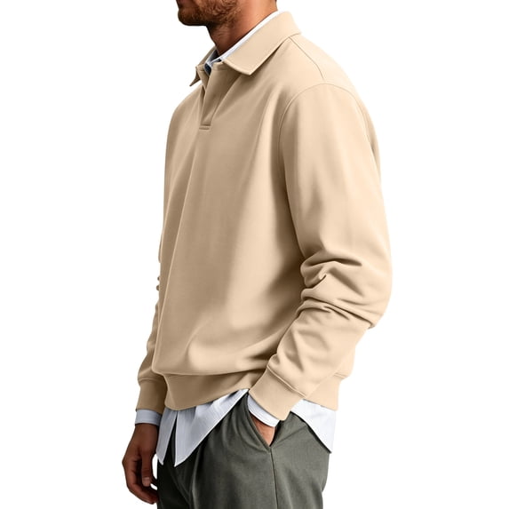 Men Fashion Long Sleeve Polo Shirts Solid Plain Collared Loose Casual Daily Outdoor Wear 3XL