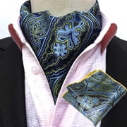Men Classic Paisley Floral Ascot Cravat Necktie Flower Hanky Pocket Square Set