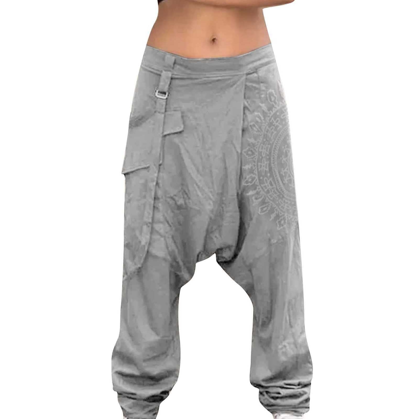 Men Fashion Print Plus Size Casual Elastic Waist Pockets Wide Leg Harem Pants Mens Pants Low Crotch Mens Lightweight Basics Sweatpants Pants with Belt Loops Foam Pants Harem Sock Boy Harem Pants