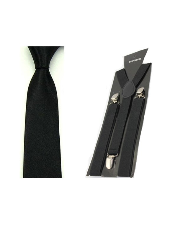 Men Fashion Satin Skinny 5CM Tie Necktie Y-shape Elastic Suspenders Brace Set