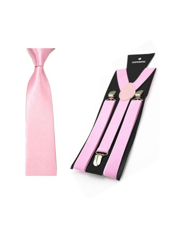 Men Fashion Satin Skinny 5CM Tie Necktie Y-shape Elastic Suspenders Brace Set