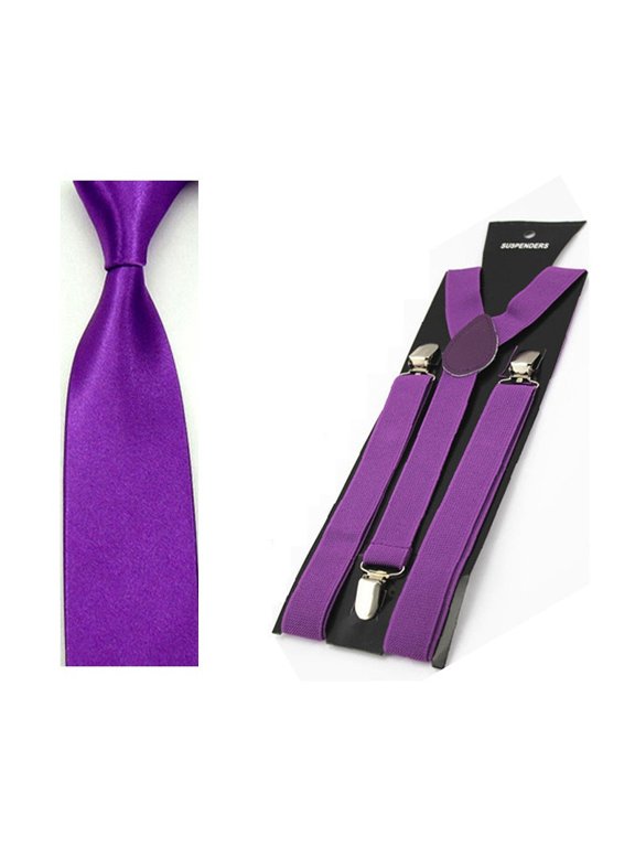 Men Fashion Satin Skinny 5CM Tie Necktie Y-shape Elastic Suspenders Brace Set