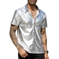 thumbnail image 1 of Men Fashion Short Sleeve Button-up Lapel Bright Shirt Summer Party Nightclub Top, 1 of 11