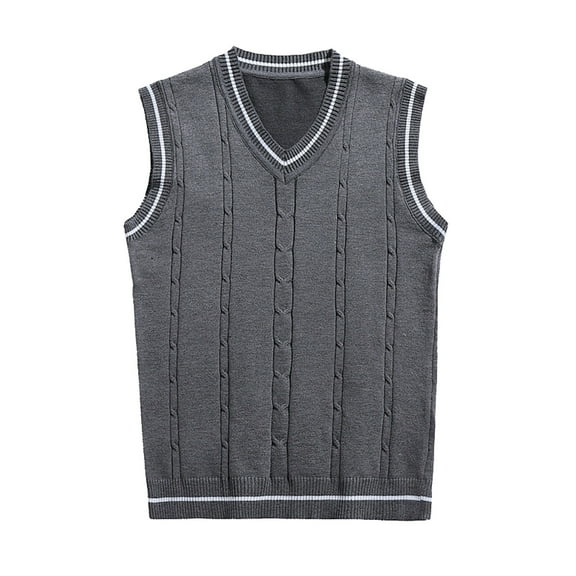 Men Fashion Sleeveless Sweater Soft Vest Striped Trim V Neck Pullover Trendy Casual Dailywear Coat