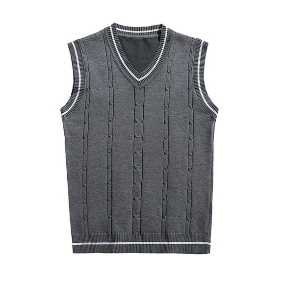 JIKNTTR Men Fashion Sleeveless Sweater Soft Vest Striped Trim V Neck Pullover Trendy Casual Dailywear Coat
