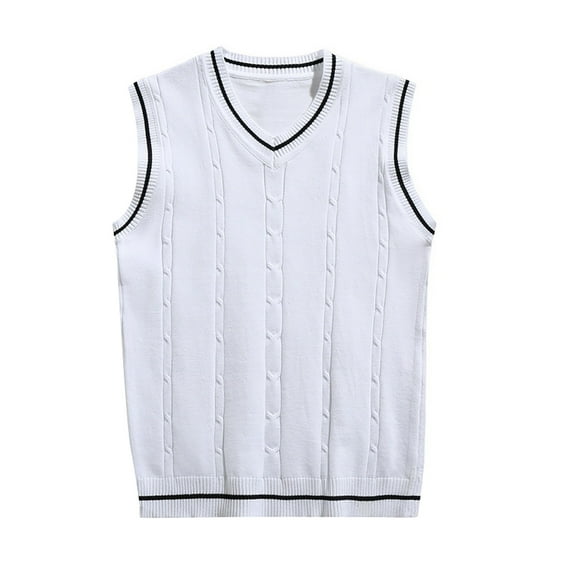 Men Fashion Sleeveless Sweater Soft Vest Striped Trim V Neck Pullover Trendy Casual Dailywear Coat