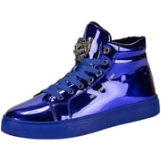 Men Fashion Sneakers  High Top Lace-up Shiny Shoes   Metal Decoration Sneakers-USA