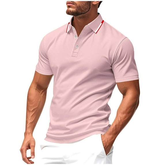Ahabrexf Polo Shirts for Men Men Fashion Solid Color Button Short Sleeve Turndown Collar Blouse Polo Shirts Cool Classic Polo| Slim Fit 4-Way Stretch Golf Sweatshirts for Men
