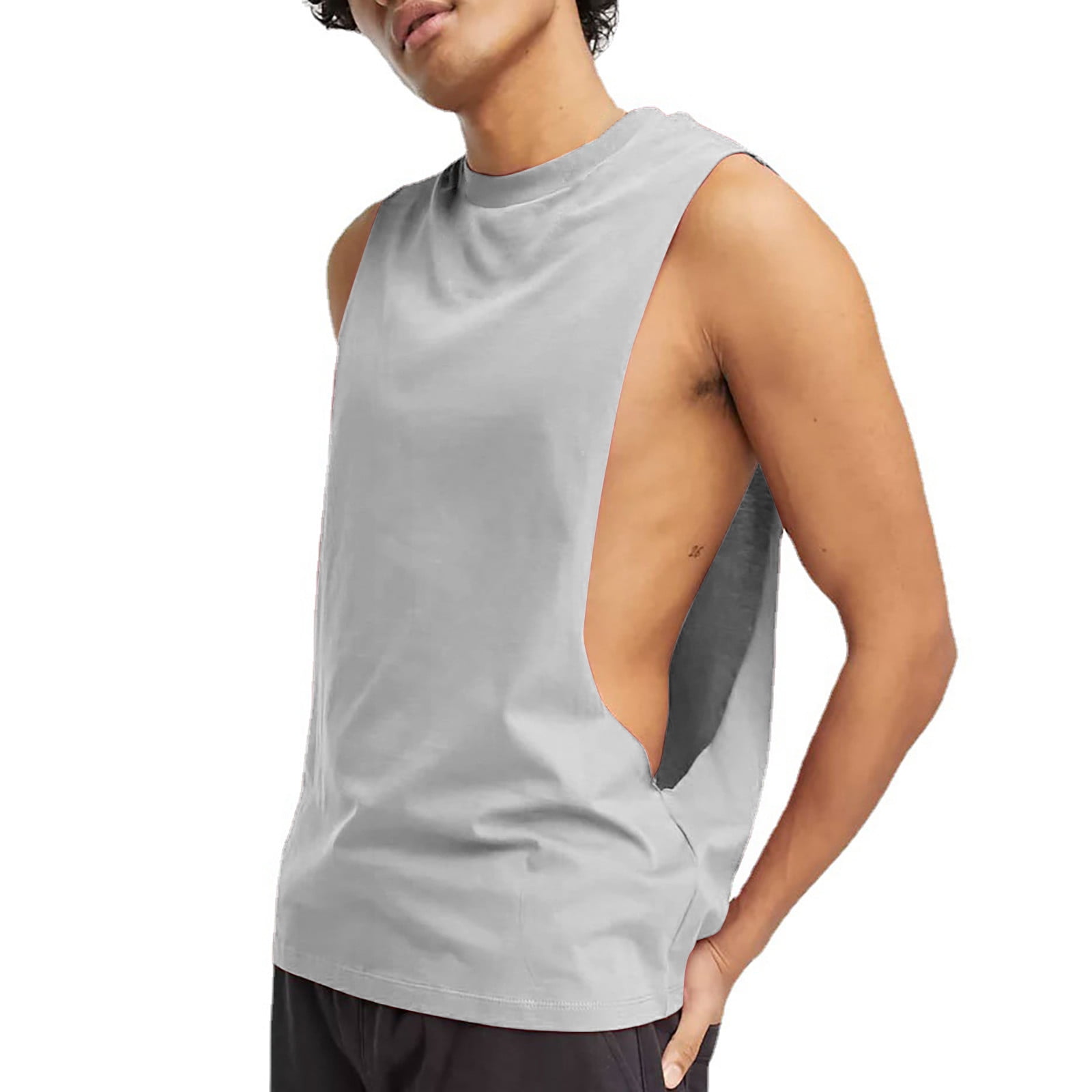 Men Fashion Spring Summer Casual Sleeveless O-Neck Solid Color Tank Tops  Vest Sport Shirts Male Cool Camis Dailywear