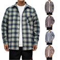 thumbnail image 1 of Men Fashion Square Print Lightweight Breathable Long Sleeve Lapel Shirt Green XXL, 1 of 5