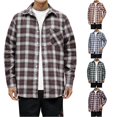 thumbnail image 1 of Men Fashion Square Print Lightweight Breathable Long Sleeve Lapel Shirt Purple 4XL, 1 of 5