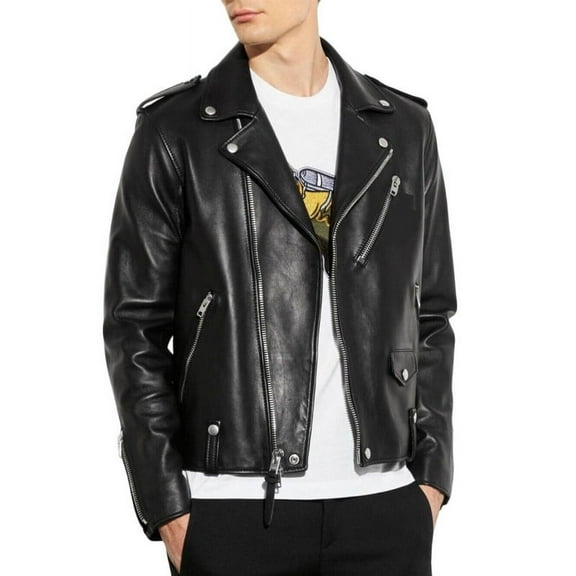 Men Fashion Stylish Black 100% Genuine Lambskin Leather Lightweight Soft Satin lining Jackets for Men - L Size