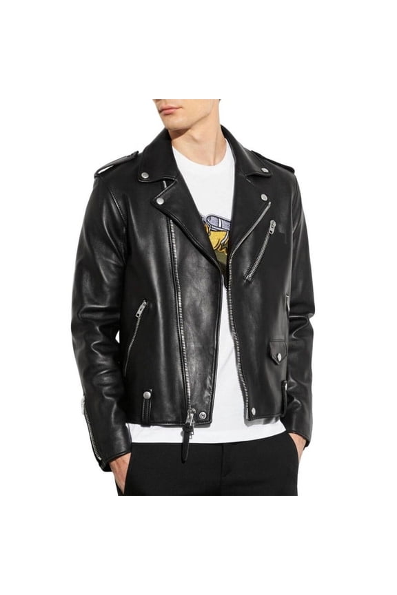 Men Fashion Stylish Black 100% Genuine Lambskin Leather Lightweight Soft Satin lining Jackets for Men - L Size