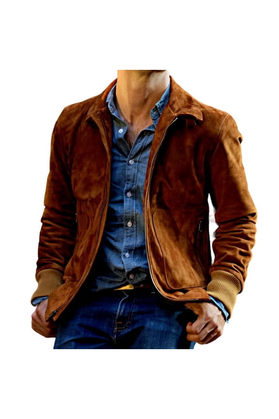Men Fashion Stylish Brown 100% Genuine Suede Leather Lightweight Soft Satin lining Jackets for Men - S Size