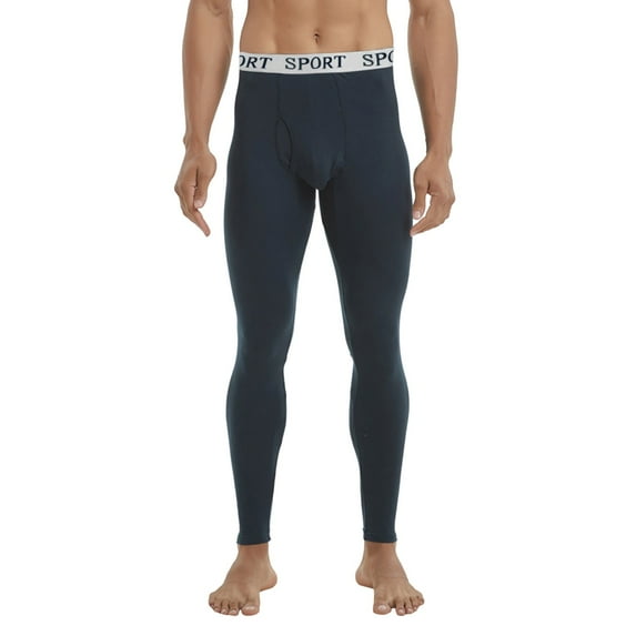 Men Fashion Thermal Underwear Thin Long Slim Mid Low Waist Line Cotton Pants Casual Winter Warm Plush Lined Base Layer Soft Thicken Plush Bottoms