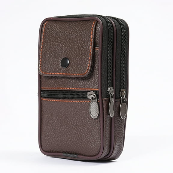 Men Fashion Waist Bag Sports Business Solid Phone Card Holder Belt Purse (Brown)