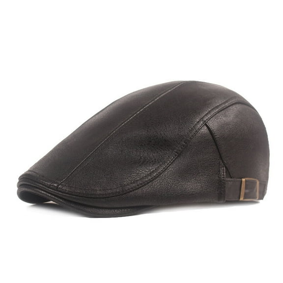 Men Faux Leather Beret Newsboy Hat Golf Driving Cabbie Hats Flat Adjustable Cap