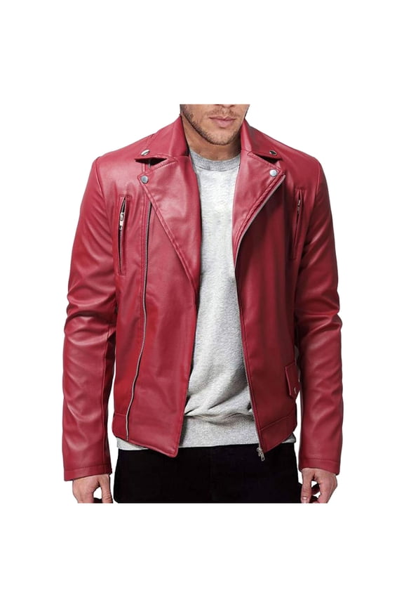 Men Faux Leather Jacket,Men's Genuine Lambskin Leather Jacket Long Sleeve Zip Up Outwear Sports Basic Parka Fall Winter Thickening Coat with Pocket