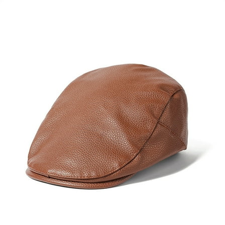 Men Faux Leather Newsboy Gatsby Hat Outdoor Warm Travel Driving Golf Beret Cap