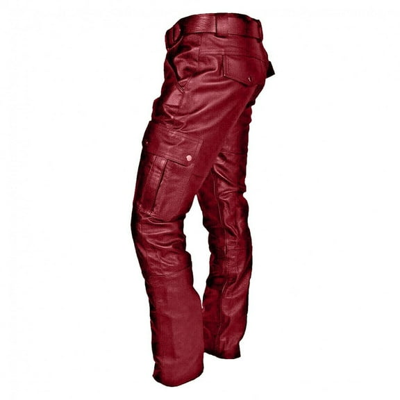 Men Faux Leather Pants Slim Fit Stretch Casual Party Trousers