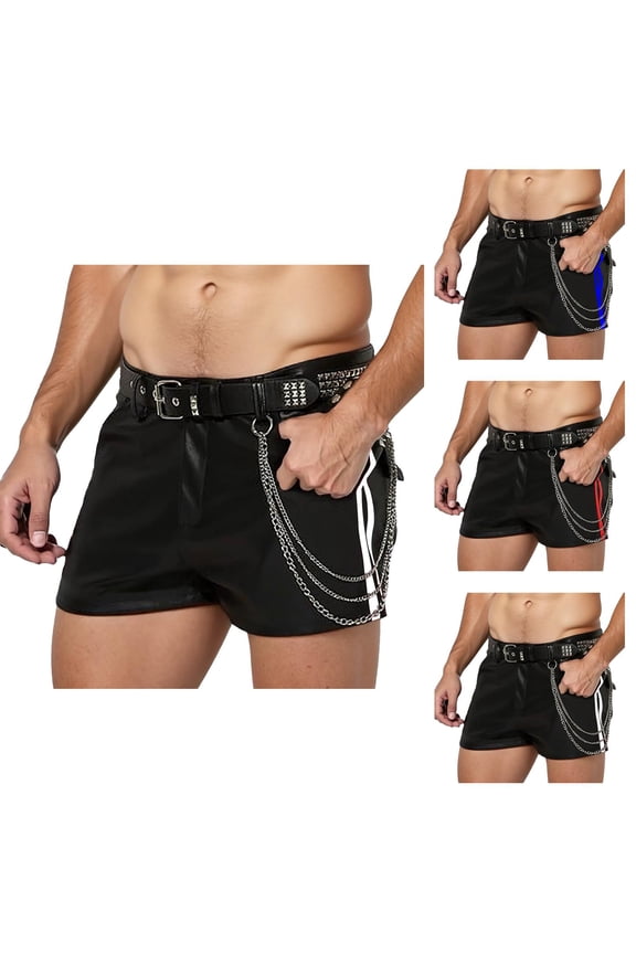 Men Leather Simple Shorts - Soft Leather Fabric Clean Cut Casual Pants, Urban Modern Style Mens Shorts For Dating Night Club & Fashion Leisure Occasions Gathering Time