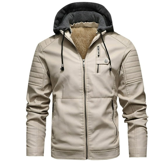 Men Faux Leather Zip up Jacket Fleece Lined Jacket Bomber Outwear Coat Long Sleeve Denim Hoodie Casual Outwear Jackets Chaqueta De Cuero Para Hombre
