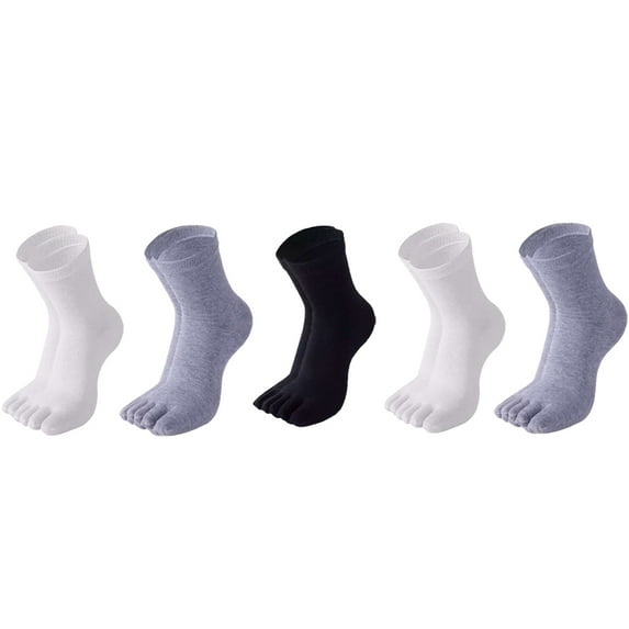 FENGGUIQU Mens Mid-Calf Five-Finger Running Socks 5 Pairs Cotton Athletic Breathable Absorbent Socks