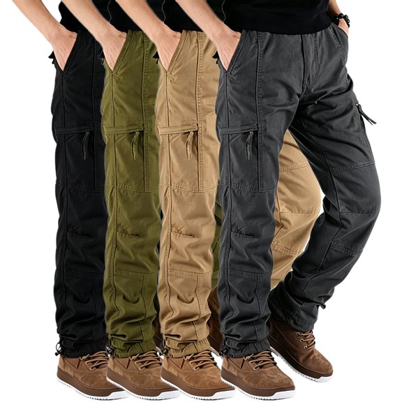 Men Fitness Cargo Joggers 4-Way Flex Elastic Drawstring Multi Side Pockets S-XL(1 piece)