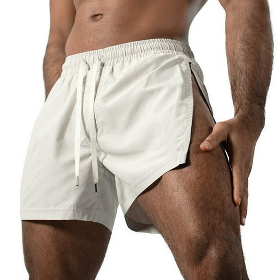 Men Fitness Shorts with Side Zipper Quick Drying Breathable Gym Workout Short Pants Elastic Waist Drawstring Athletic Running Sports Shorts