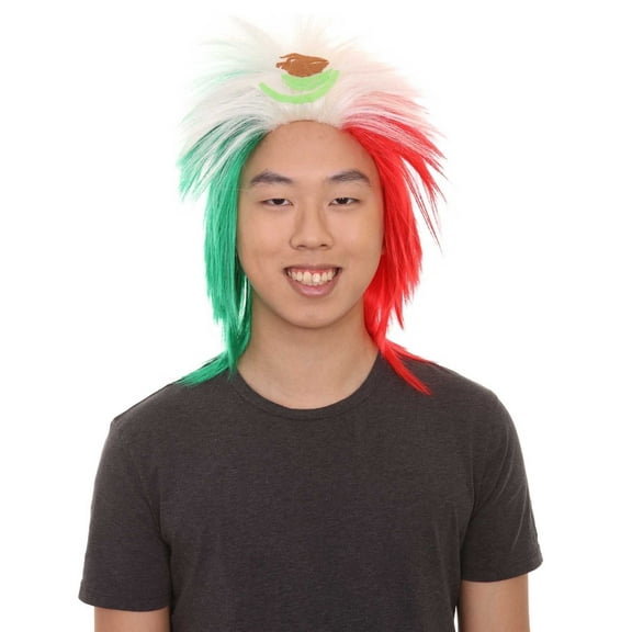 Men Flag Sports Mullet Wig, Multiple Country Options, (Mexico) Premium Breathable Capless Cap