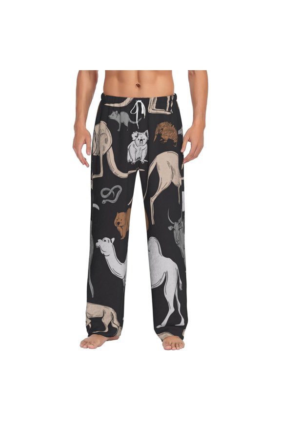 Men Flannel Pajama Pants Long Sleepwear Lounge Bottoms, Australian Animals Koala