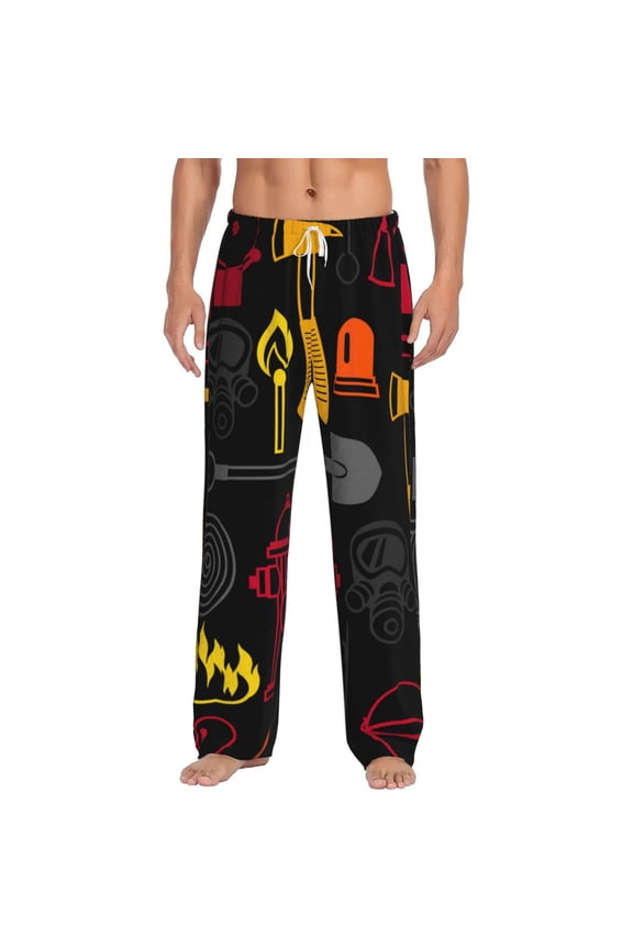 Men Flannel Pajama Pants Long Sleepwear Lounge Bottoms, Firefighting Items Fire Firefighter Fighter