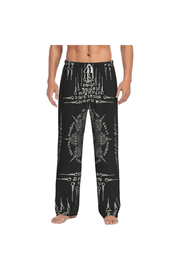 Men Flannel Pajama Pants Long Sleepwear Lounge Bottoms, Muay Thai Sacred Symbol