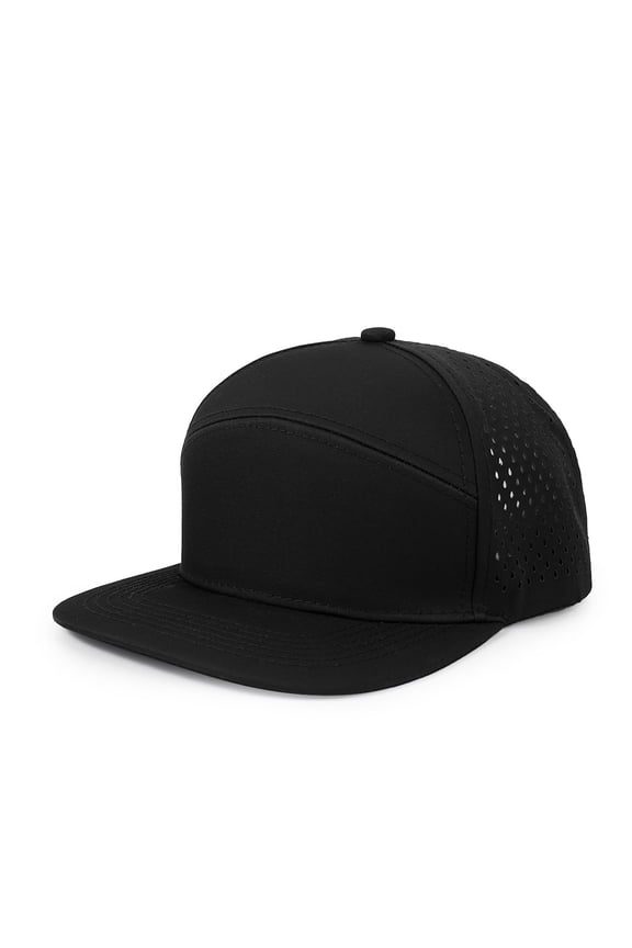 Men Flat Brim Adjustable Performance Hat Snapback Laser Perforated Baseball Cap Black