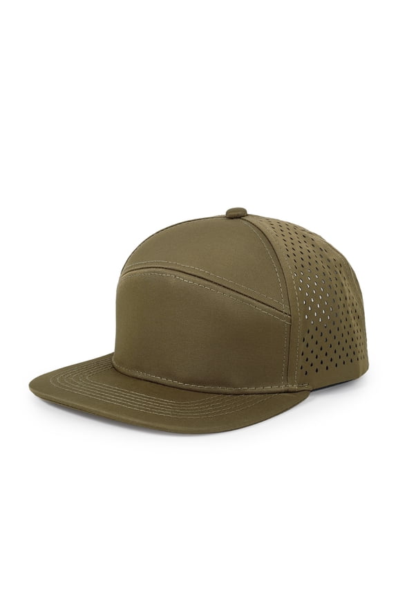 Men Flat Brim Adjustable Performance Hat Snapback Laser Perforated Baseball Cap Brown