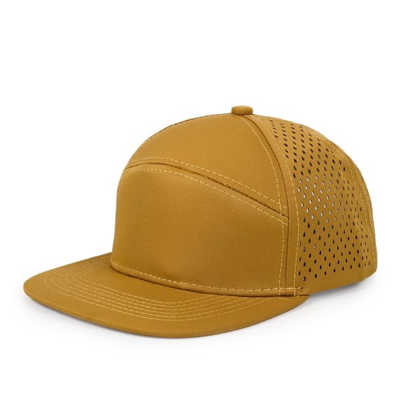 Men Flat Brim Adjustable Performance Hat Snapback Laser Perforated Baseball Cap Brown