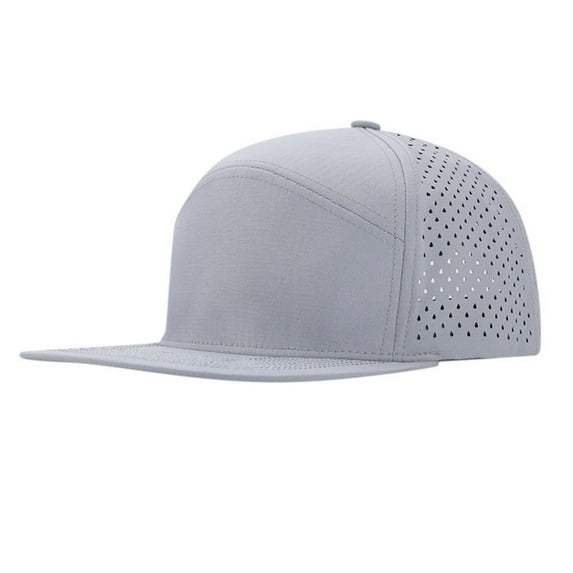 Men Flat Brim Baseball Cap Adjustable Performance Snapback Hat Perforated Cap Leisure Grey - One Size