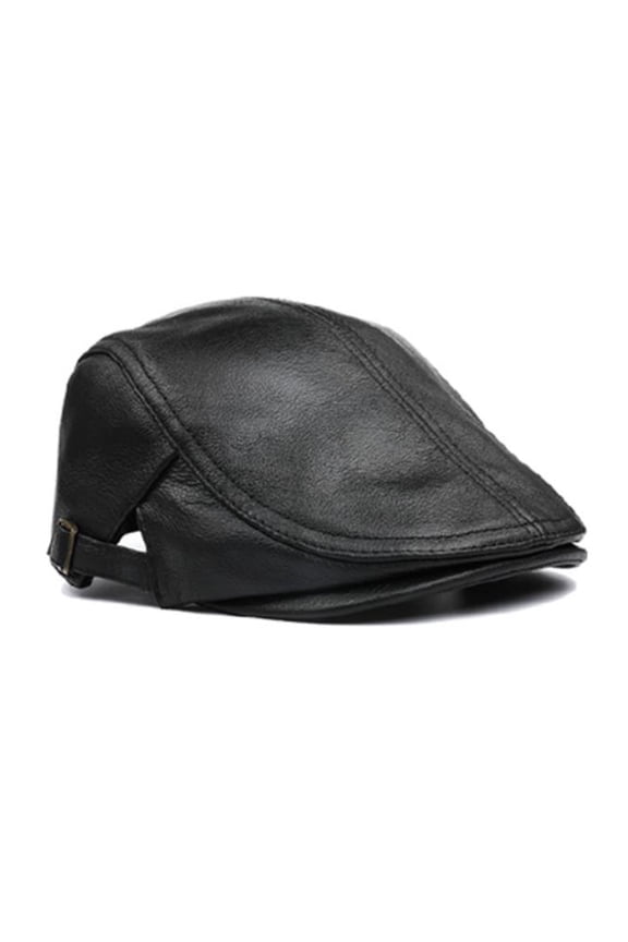 Men Flat Cap Real Leather Black Male Beret Hat Cowhide Genuine Leather Men's Duckbill Autumn Winter Gatsby Cap ,Classic Design