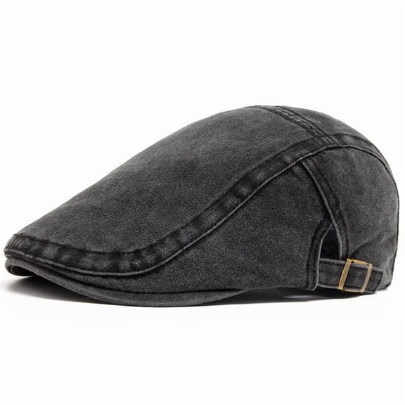 Men Flat Cap Washed Newsboy Gatsby Retro Denim Beret Driving Hat Outdoor Casual-Black