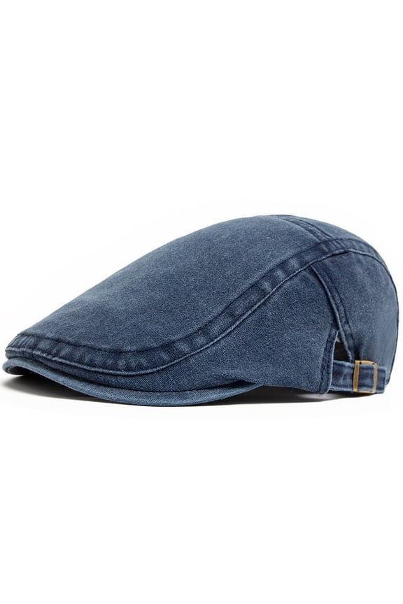 Men Flat Cap Washed Newsboy Gatsby Retro Denim Beret Driving Hat Outdoor Casual-Blue