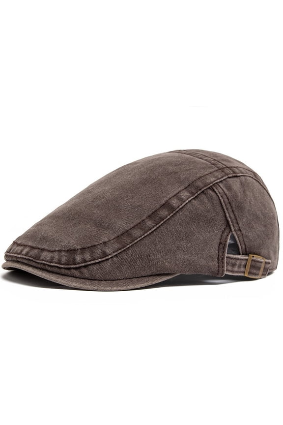 Men Flat Cap Washed Newsboy Gatsby Retro Denim Beret Driving Hat Outdoor Casual-Brown