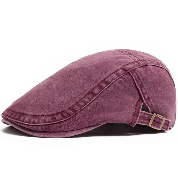 Men Flat Cap Washed Newsboy Gatsby Retro Denim Beret Driving Hat Outdoor Casual-Red