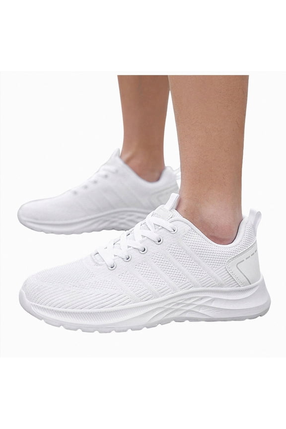 Men Flat Running Shoes Fashionable Solid Color Comfortable Thick Bottomed Sneakers Lightweight All Season Mesh Casual Shoes White Size 10