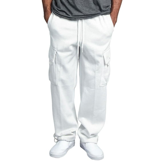 Men Fleece Cargo Jogger Sweatpants with Pocket Athletic Pants Heavy Weight Drawstring Trousers