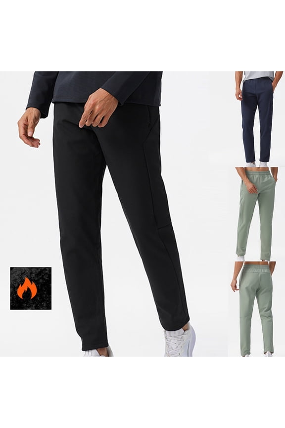 Men Fleece Leggings, Straight Leg Thermal Pants, Elastic Waist, Stretchy & Warm, Gym Workout, Hiking, Casual Daily Wear, Winter Essentials | HAODEJW,Black XL