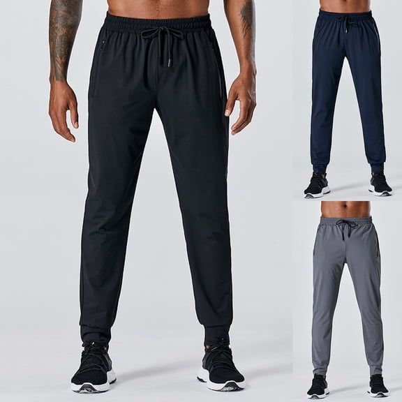 Men Fleece Lined Pants Winter Sweatpants Athletic Joggers Pant Drawstring With Pockets Blue XXL