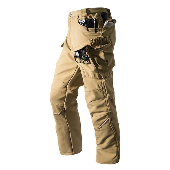 Men Fleece Lined Snow Ski Pants Waterproof Windproof Softshell Tactical Cargo Pants Winter Outdoor Hiking