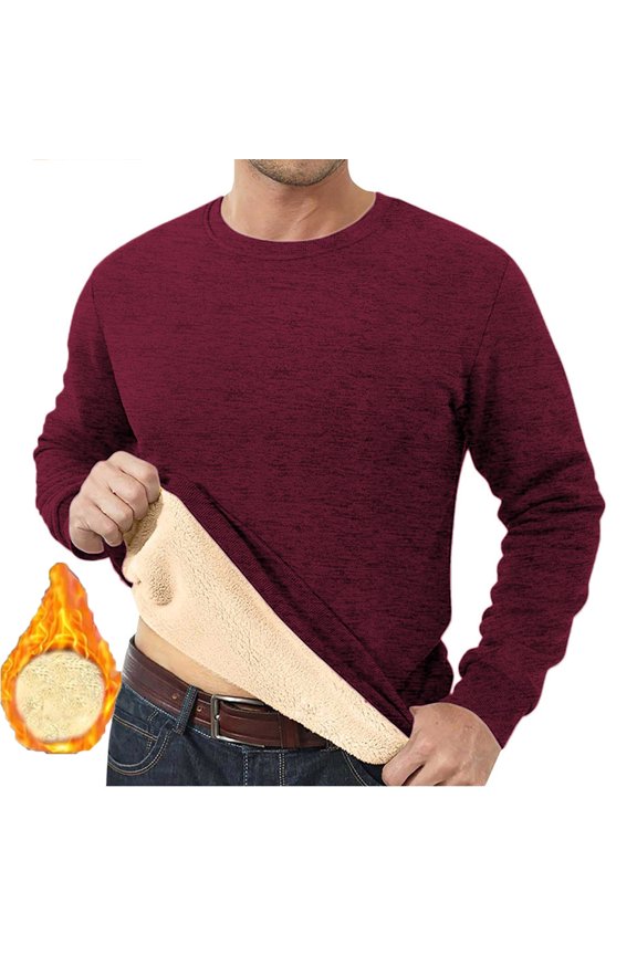 Men Fleece Lined Sweatshirt Crew Neck Pullover Cozy Top for Casual Work and Outdoor Wear 2026 Wine L