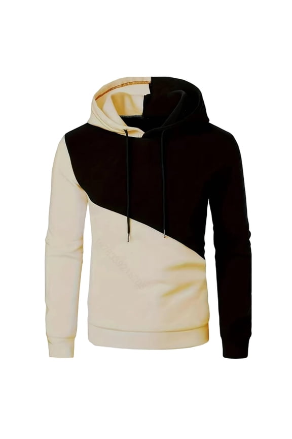 Men Fleece Pullover Hoodie Casual Color Block Sweatshirt with Pockets Graphic Streetwear Loos Y2K Winter