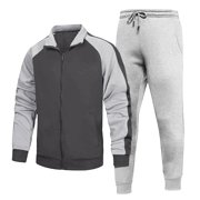 Men Fleece Tracksuit Set 2 Piece Long Sleeve Workout Top & Trouser Set for Casual Sport Summer Outfits Gray M
